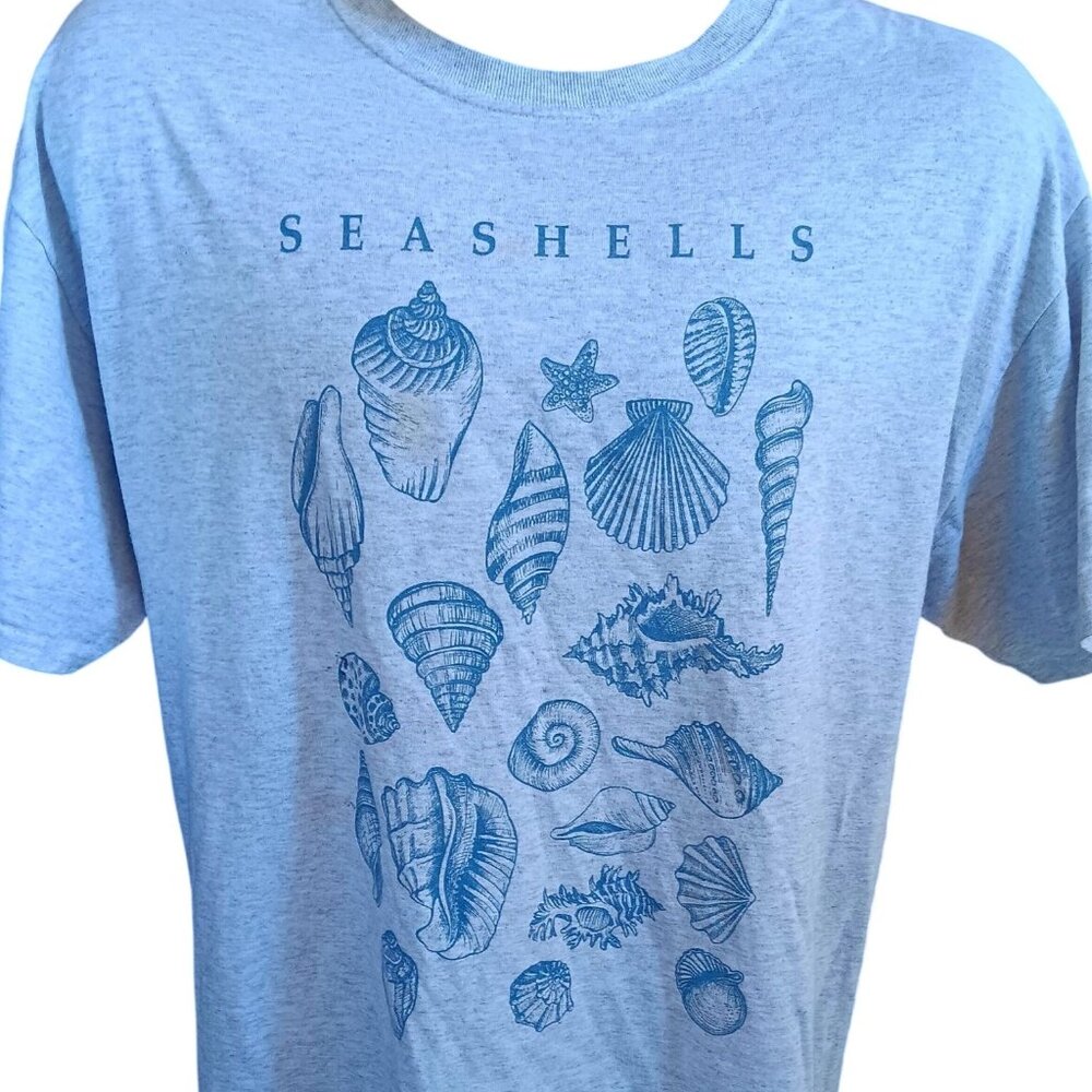Vintage Men's XL T-shirt Seashells Ocean Beach Graphic Soft Heather Gray T Shirt